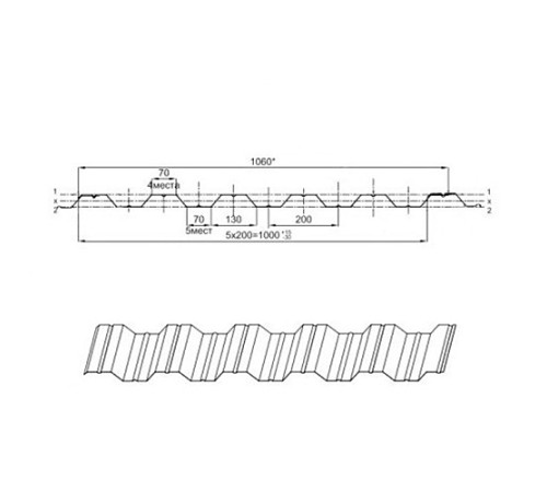 Профнастил НС35ПГ-0.45, Ширина-1100, Полиэстер RAL7024